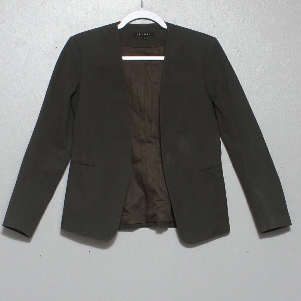 Theory cotton Lycra gray collarless lightweight blazer career jacket